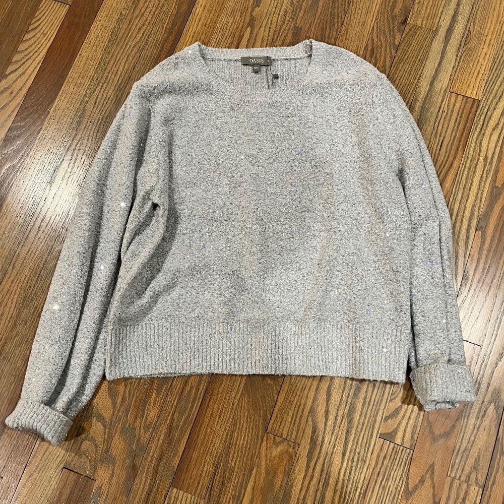 Oasis gray silver sequin sparkle sweater size XL